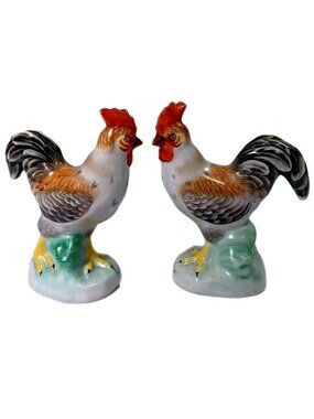 Rare Realistic Herend Rooster Hen Chicken Figurines, Statues Pair 5.75" Vintage